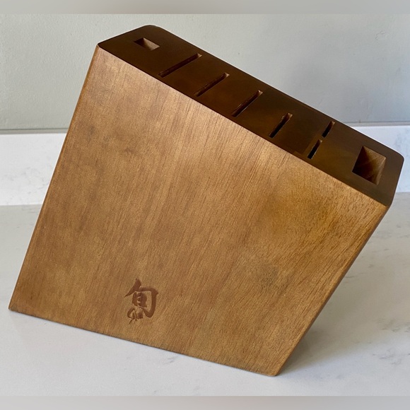 Shun Modern Slim Asymmetrical Walnut 8 Slot Wooden Kitchen Chef Knife Block Only - Picture 6 of 14